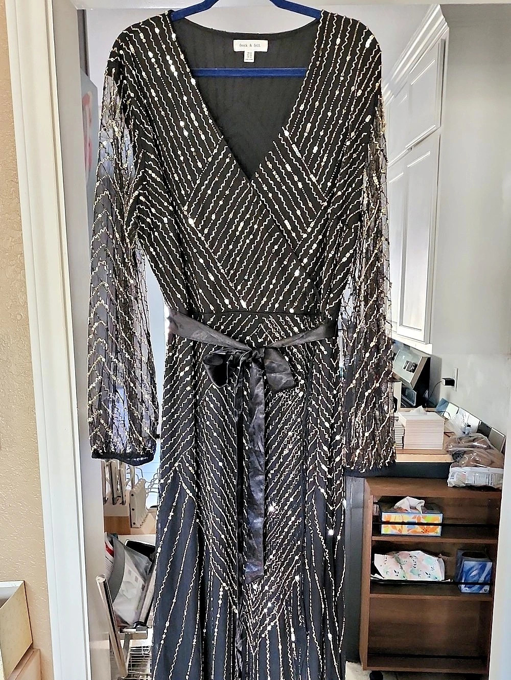 frock & frill Roberta Black and Gold Embellished Maxi Dress & Gold Embellished